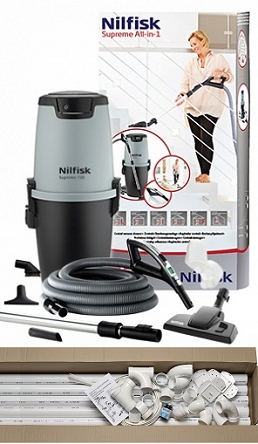 Nilfisk Supreme 150 All-in-1 z zestaw sprzątający 9m DeluXe LCD + zestaw instalacyjny na 4 gniazda 